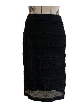MAITI Skirt Black Sexy Pencil Lace Tiered Panels Lined Stretch Pullon M L